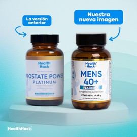 Health Hack Prostate Power Platinum | Fórmula Superior Potente para Salud Próstata | Avanzada: Ciruelo Africano, Té Verde, Curcuma, Licopeno, Zinc, Vitaminas E, C, B9, D3, Resveratrol y Más