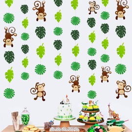 Jungle Party Decorations Monkey Palm Leaves Cutouts Garland Monkey Hanging Streamer Banner Backdrop for Kids Wild One Safari Tropical Jungle Anima Birthday Baby Shower Party Decorations Supplies