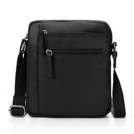 LEABAGS Men's Leather Small Shoulder Bag, Messenger Bag with Shoulder Strap, Men's Travel Bag, Black (black 1)