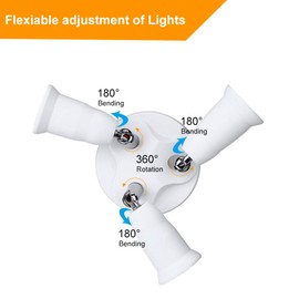 Electop E26 E27 Adjustable Socket Splitter,3 in 1 Socket White Bulb Base Adapter Lamp Holder,360 Degree Rotating 180 Degree Bending