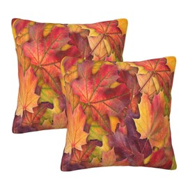 HOYYU Colorful Autumn Maple Leaves Throw Pillow Covers 20x20 Set of 2 Fall Thanksgiving Decorative Pillowcase Cushion Covers Soft Velvet Pillow Cases for Sofa Couch Bed Car Thanksgiving Decor