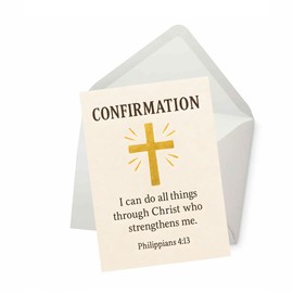 PICTURE THIS PRINTS Philippians 4:13 Bible Verse for Confirmation Card, Christian Confirmation Card for Boy or Girl, Religious Scripture Blessing with Golden Cross, Comes with Envelope (5x7”)