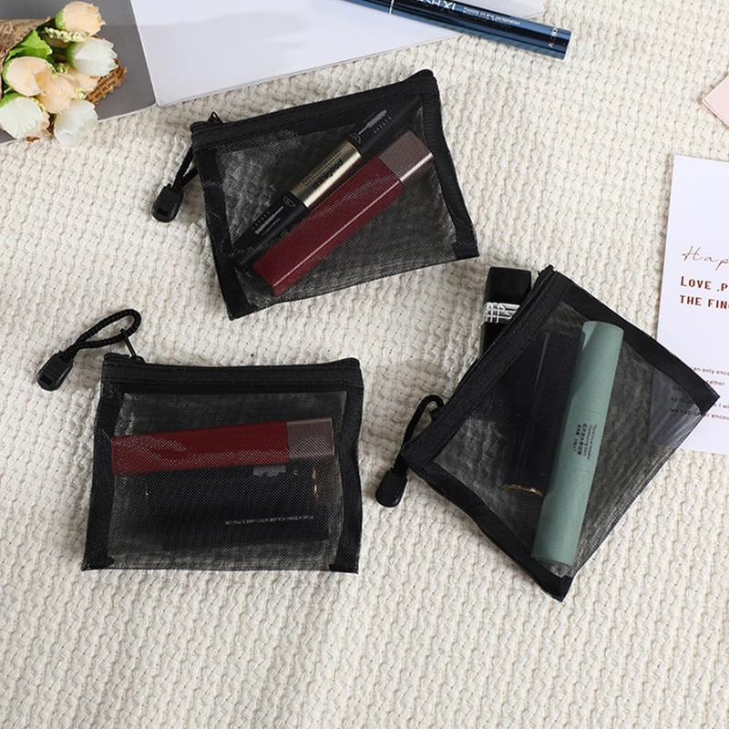 5 Pcs Mini Zipper Mesh Bags, Polyester Mesh Cosmetic Bags,