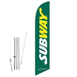 Cobb Promo Subway (Green) Feather Flag with Complete 15ft Pole kit and Ground Spike