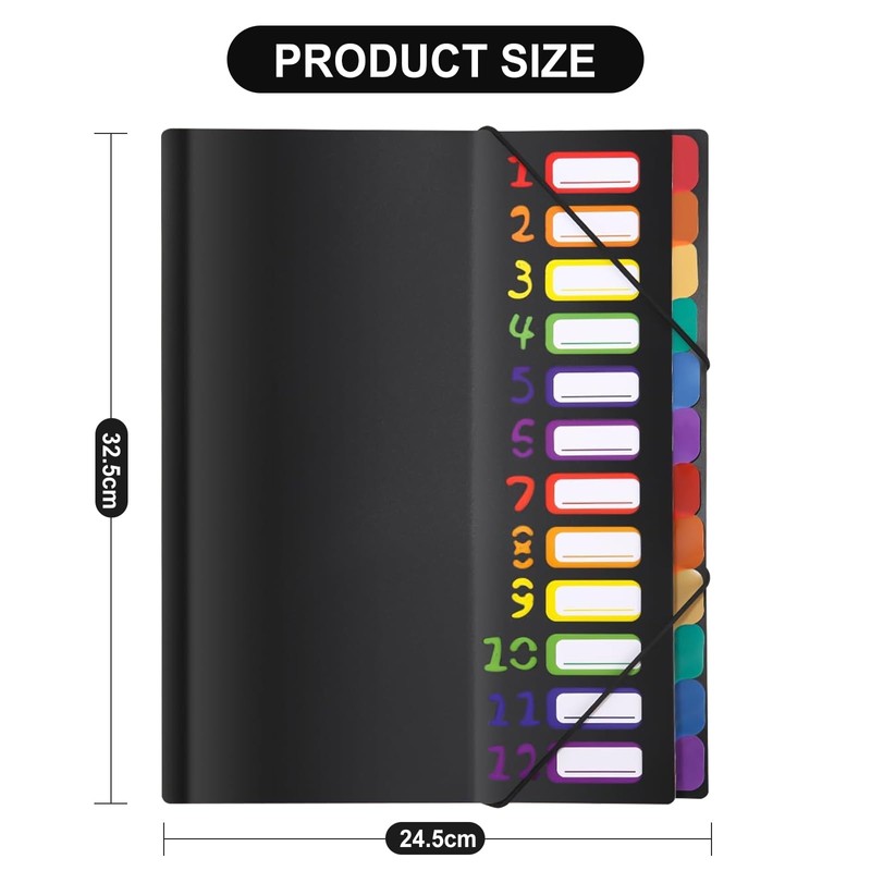 Souvik Expanding File A4 12 Pages Coloured with Labels Organiser