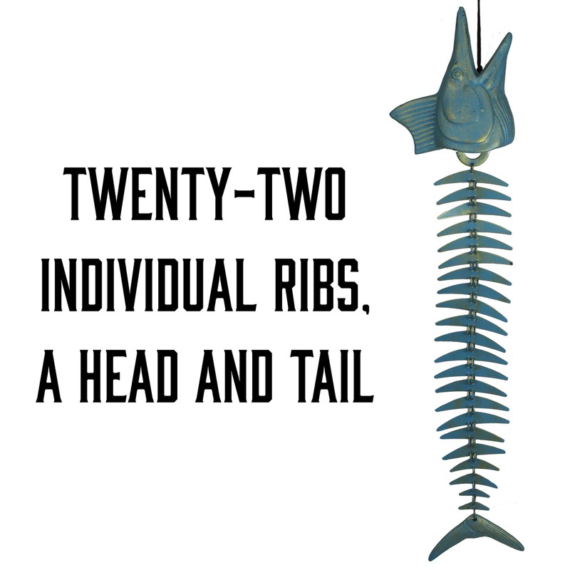Rivers Edge Products Fishbone Wind Chime, Unique Fish Skeleton Wind