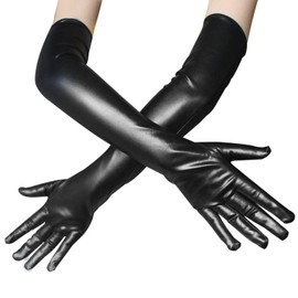 COSFAN 1 Pair Women Long Glove,Patent Leather Gloves,Glossy Finger Gloves for Cosplay Opera Dance Evening Party Costume