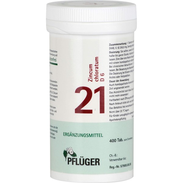 PFLÜGER Biochemie 21 Zincum chloratum D 6 Tabletten, 400 pcs.