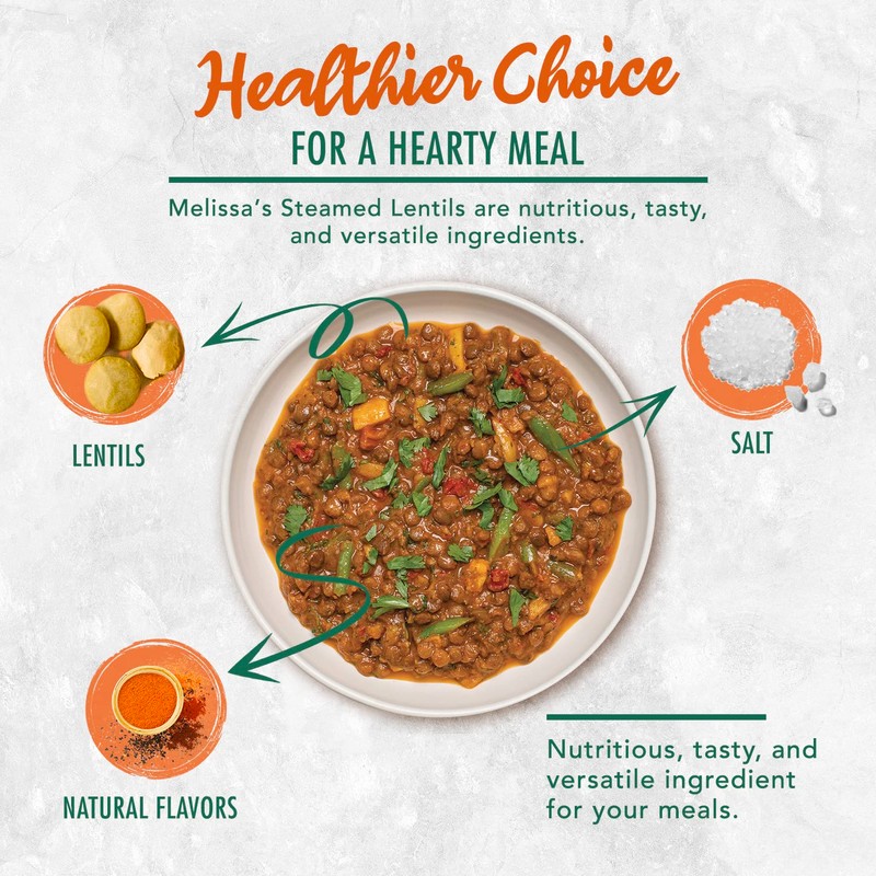 Melissa's Steamed Lentils, Pre-Cooked and Ready to Eat Lentils, Non-GMO