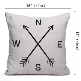 Nphuriy Magic Arrow Compass North South West East 16x16 Inch Cotton Linen Throw Pillow Case Cushion Cover Home Office Decorative Square 16 X 16 Inches