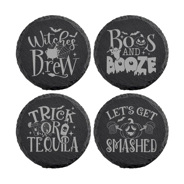 Halloween Party Themed Coaster Bundle of 4 - Halloween Slate