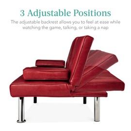 Best Choice Products Faux Leather Upholstered Modern Convertible Futon, Adjustable Folding Sofa Bed, Guest Bed w/Removable Armrests - Burgundy