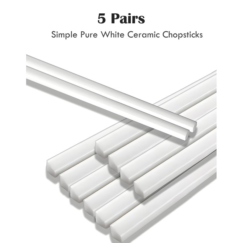 Ceramic Chopsticks Set of 5,Reusable Dishwasher Safe,High-grade Bone Porcelain Chopsticks