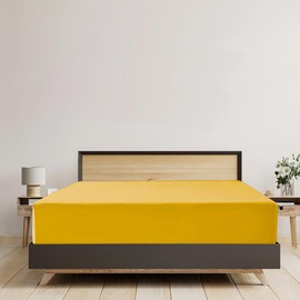 EV DEKOR Extra Deep Fitted Sheet Single, Ochre - Deep Pocket Bedsheet 16inch (40 cm) Soft Brushed Microfiber Fabric - Shrinkage and Fade Resistant - Bottom Sheet - Double Bed Fitted Sheets
