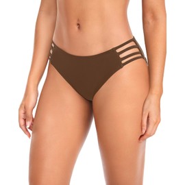 Tempt Me Women Brown Strappy Bikini Bottom Full Coverage Bathing Suit Bottoms Swimsuit Bottom S