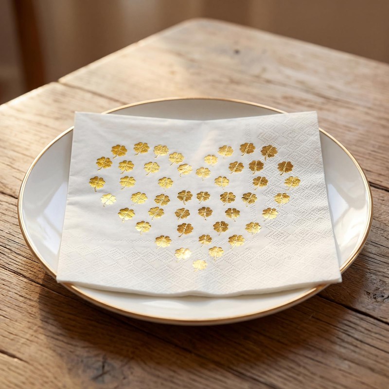 CLOVER 3-Ply Gold Foil Luncheon Napkins 6.5" x 6.5" –