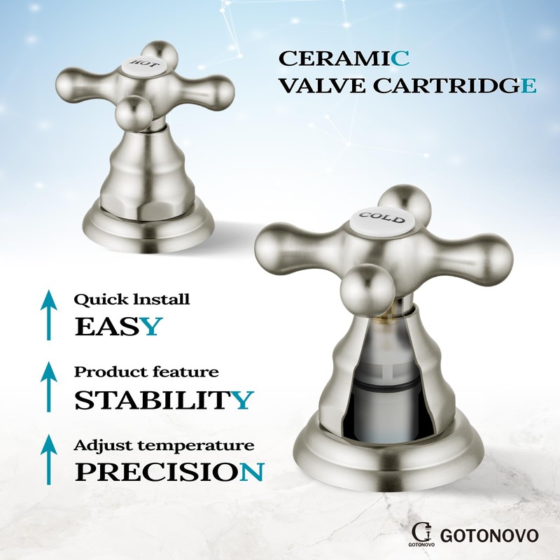 gotonovo Bathroom Sink Faucet Widespread Brushed Nickel Double Mixing Tap