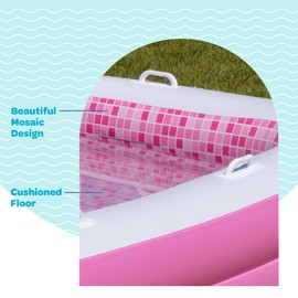 Inflatable for Kids and Adults 90"x60" (7.5'x5') with Soft Padded Floor, Handles and Drain, Kiddie Swimming Pool, Big Blow Up Backyard Pool for Ages 3+, Playful - Pink