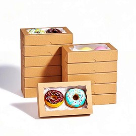 SLShePack 20PCS 7x4.3x1.5 Inch Brown Cookie Boxes with Window Bakery Boxes for Chocolate Truffle, Orec,Pastry Dount, Browine Soap &Treat Boxes for Party Favors Wedding Christmas Valentine's