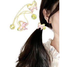 GFun Hair Tie, Children's Hair Tie, Butterfly, Hair Accessory, Gradation, Sparkle, Set of 2, Cherry Blue, Pink Blue