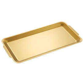 OUSACE Gold Stainless Steel Decorative Tray, Rectangular Metal Platter with Raised Edges, Multipurpose Tray for Coffee Table, Kitchen and Party Display (Medium)