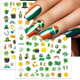 IDDFEVE St. Patrick's Day Nail Art Stickers, Irish Shamrock Leprechaun Hat 3D Self-Adhesive Nail Decals Lucky Clover Design (6 Sheets)