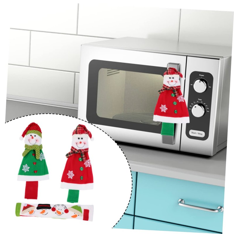 CORHAD Fridge Door Handle Protectors 3pcs Christmas Decor Snowman Pattern