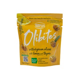 Olibites Pitted Green Olives - Fresh, Antioxidant-Rich Green Olives Marinated with Extra Virgin Olive Oil - No Preservatives, Vegan, Gluten Free, & Not Pasteurized - 0 Net Carbs (1 oz) (Lemon & Thyme, 1oz (Pack of 10)