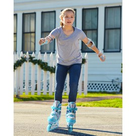Inline Skates, Sportneer 4 Size Adjustable Inline Roller Skates with Illuminating Light Up Wheels Roller Blades Protective Gear Set for Girls Women Beginner (Blue, 2-5)