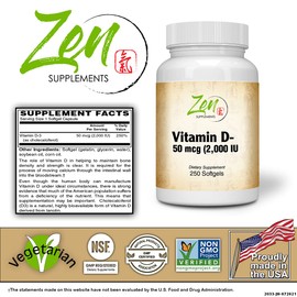 Zen Supplements - Vitamin D-3 2000 IU 250-Softgel - Supports Healthy Muscle Function, Bone Health & Immune Support