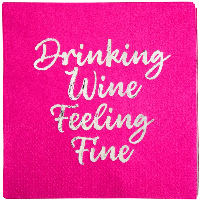 C.R. Gibson TW4-25851 Drinking Wine Feeling Fine Disposable Paper Cocktail