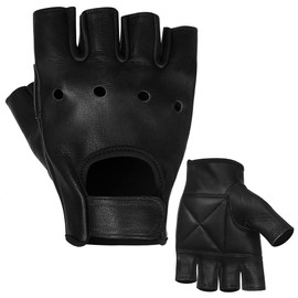 Leather Half Finger Cycling Wheelchair Gym Bus Driving Weight Lifting Glove (Black, Small)
