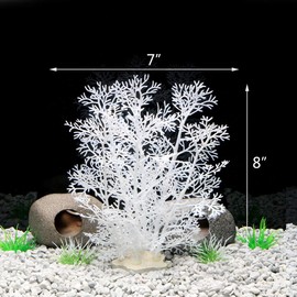 JIH Aquarium Decor Plastic Plant Small,Fish Tank Decoration Ornament Artificial Plants 8 inch (White 2 Pcs)