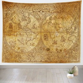 Loccor 8x6ft Vintage World Map Tapestry Ancient Atlas World Map on Old Paper Globe Travel Wall Hanging Men Modern Office Geography Education Poster Backdrop for Kids Students Home Classroom Bedroom