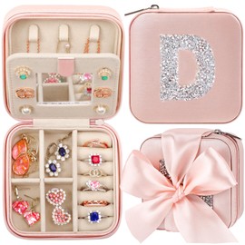 CHMI Graduation gifts for girls,bachelorette gifts for bridesmaids,high school graduation gifts for her,Small Jewelry Travel Case,Graduation Travel Essentials Small Jewelry Box,Initial pink D