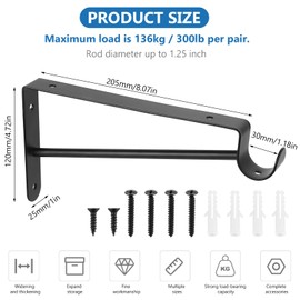 Shelf and Rod Brackets, 4 Pcs Closet Shelf & Rod Brackets Wall Mounted, Heavy Duty Closet Shelf Closet Bracket with Rods Holder, Closet Shelves Supports with Screws, Black