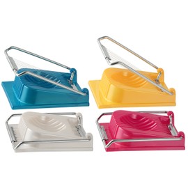 Fackelmann Eischneider, Eierschneider zum Schneiden von Scheiben, Mozzarellaschneider mit Drähten aus Edelstahl (Farbe: Weiß, Blau, Gelb, Rosa - nicht frei wählbar), Menge: 1 Stück