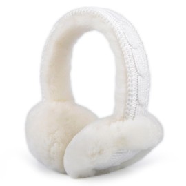 Harssidanzar Womens Winter Earmuffs, Sheepskin Foldable Earmuffs, Outdoor Earwarmer HL303US, White
