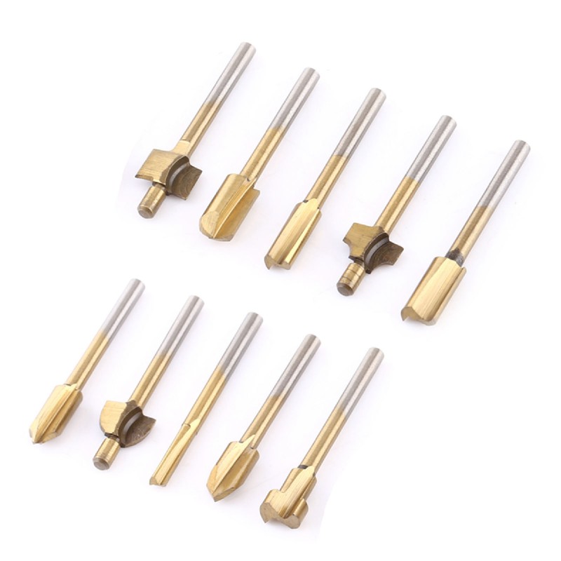 10pcs HSS Titanium Coated Woodworking Edge Cutters Trimmer Router Machine