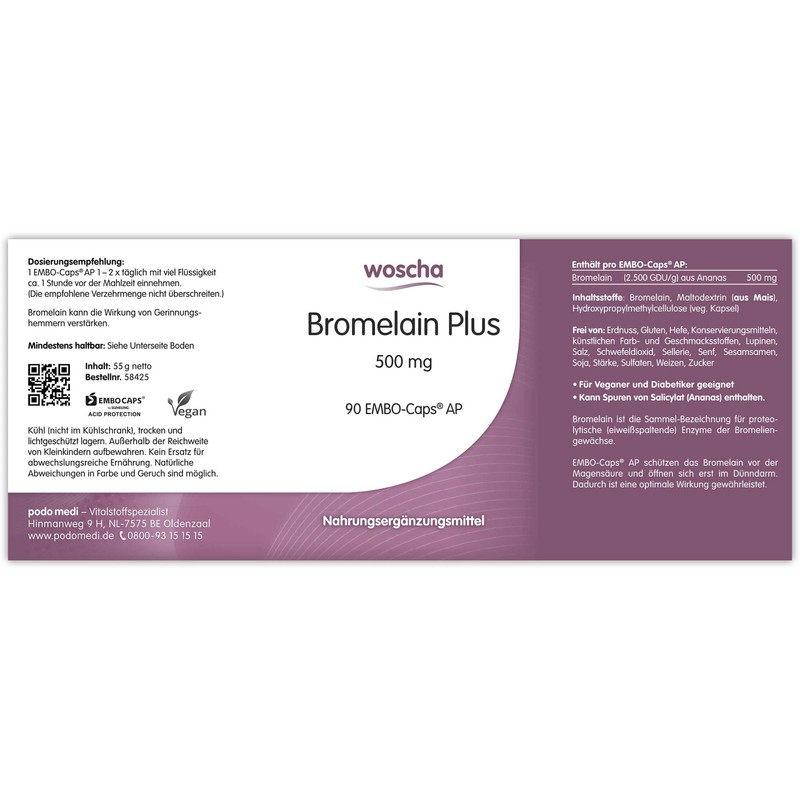 woscha Bromelain Plus 500 mg 90 Embo Caps, AP (53