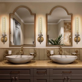 Brass Wall Sconce 19.48" Handcrafted Vintage Wall Lamp with Clear Glass Tube & Knurled Detailing, Sconce Lighting for Bedroom Bathroom Hallway Staircase Entryway, Dining Room Decor Lighting Fixture