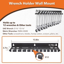 Pilida 4Pcs Wall Mount Tool Organizer Set,Include Screwdriver Organizer,9mm-24mm Wrench Holder,Pliers Holder,Hammer Rack,Galvanized Steel Hand Tool Storage for Workshop,Shed,Garage,Home