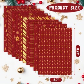 MIAHART 60 Pieces Merry Christmas Pattern Paper Set 10 Designs Festival Craft Paper for Card Making Scrapbook (Red & Gold, A5)