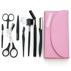 Perfect Eyebrow Set - 9 Pieces with Tweezers, Brow Pencil, Comb, Razor, Brush and Scissors for Perfect Eyebrow Grooming