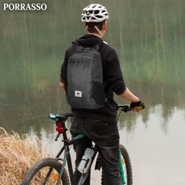 PORRASSO Hiking Backpack Foldable Waterproof Daypack 20L Lightweight Rucksack Backpack for Women Men Camping Trekking Cycling Climbing Outdoor Sports Black
