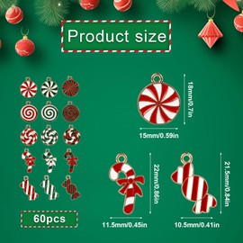 XIHIRCD 60pcs Christmas Pendant Charm, Christmas Necklace Charms Candy Cane Charms Christmas Pendants for DIY Crafts Necklace Bracelet Earrings Jewelry Making Supplies