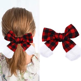 Christmas Plaid Hair Bow Clip -2pcs Festive Red Hair Clips for Girls Cute Bow Clip for Christmas Xmas Alligator Clip-red