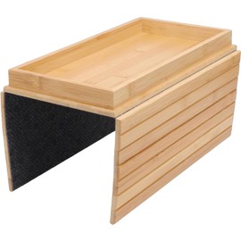 Dpofirs Portavasos de bambú para sofá Bandeja Plegable Antideslizante para Brazo de sofá con Almacenamiento Versátil para Controles Remotos, Refrigerios y Bebidas