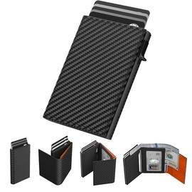 typecase Men's Wallet Card Holder: pop-up aluminum case, carbon fiber leather, RFID blocking, holds up to 9-14 cards - Style: Carbon Fiber Black