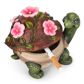 USEWIRE Ashtray, Resin Ashtray with Lid, Waterproof Ash Tray, Turtle Decor Ashtray for Home Office, Porch Patio Decorations, Outdoor Indoor Ashtray, Holiday Gift (Flower Turtle)
